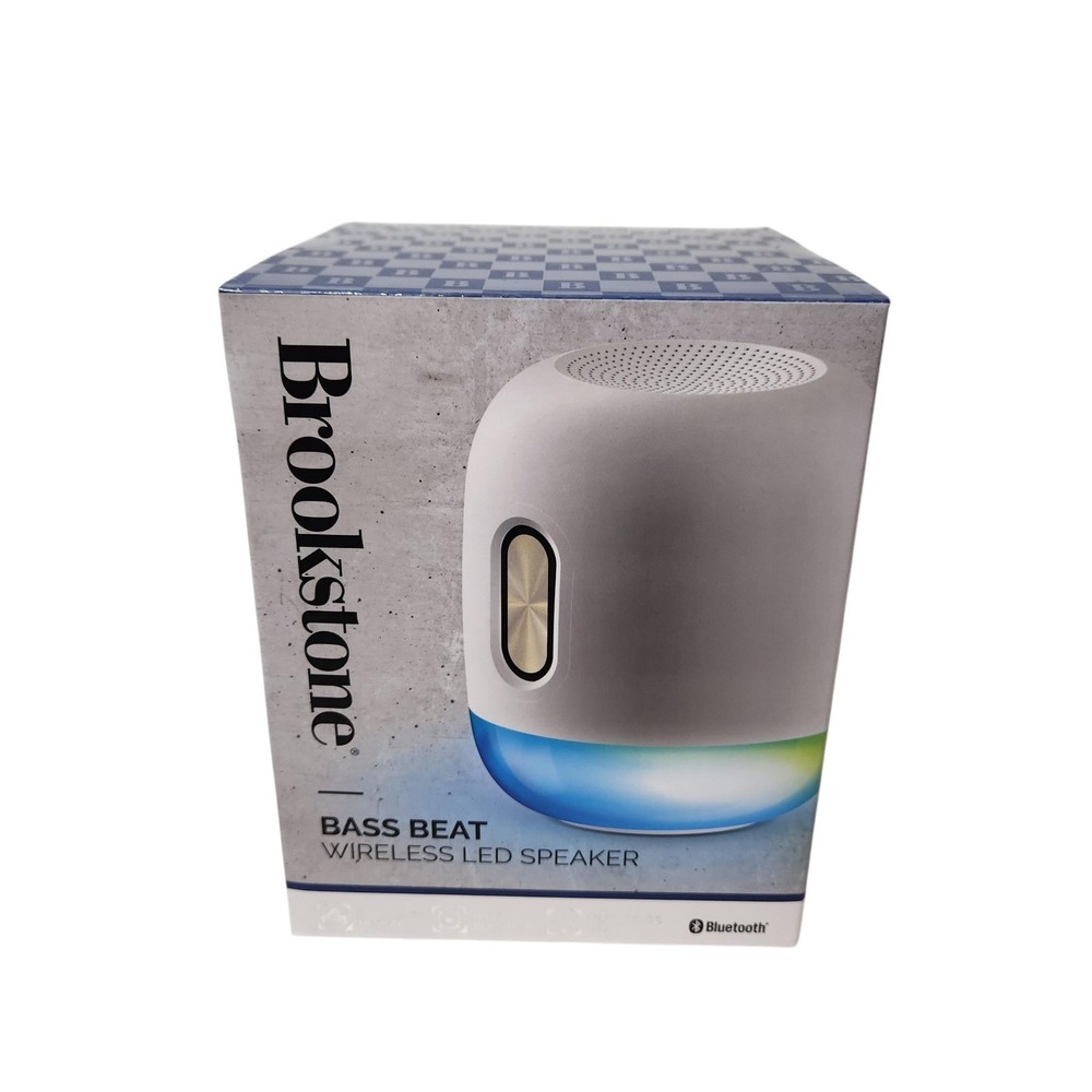 Brookstone Bass Beat Wireless LED Speaker White Bluetooth Portable 5W Audio